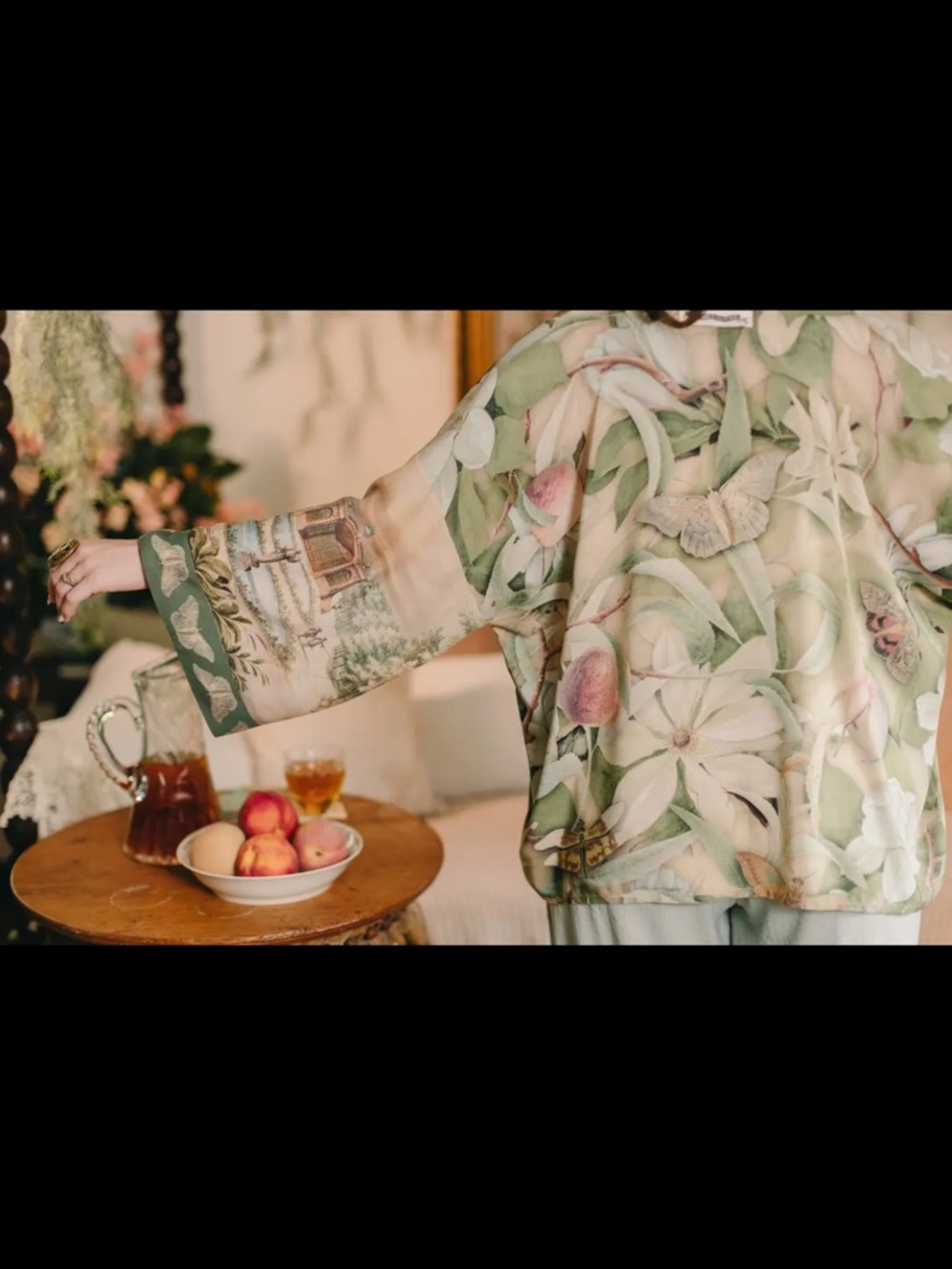 Fleur De Soleil Pixie Crop Kimono w/ Florals & Butterfly - Picture 10 of 12
